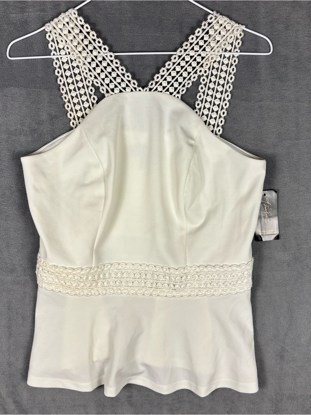 Thalia Sodi White Peplum Top Crochet Lace Straps Halter Blouse NWT Small Flaw